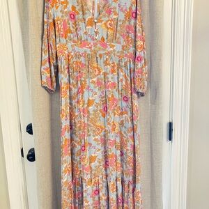 Boho Floral Maxi Dress in Pink and Orange